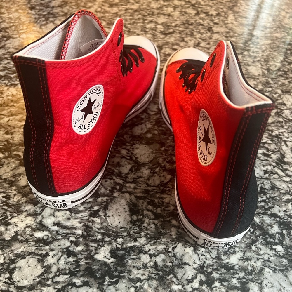 Custom made men’s Converse All Star in red/black. Size 10.5